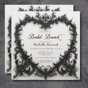 Gothic Black & White Filigree Heart Möhippa Brunch Inbjudningar