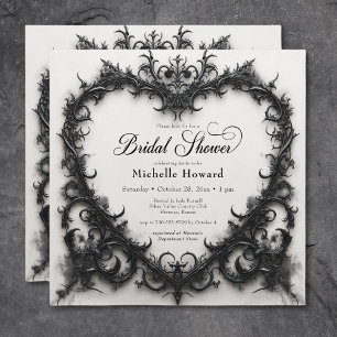 Gothic Black & White Filigree Heart-Möhippa Inbjudningar