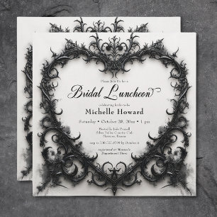 Gothic Black & White Filigree Heart Möhippa Lunch Inbjudningar
