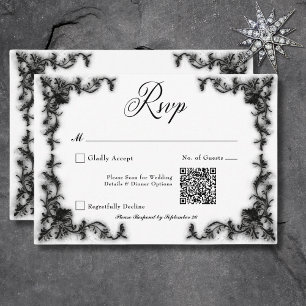 Gothic Black & White Filigree Heart QR-kod OSA Kort