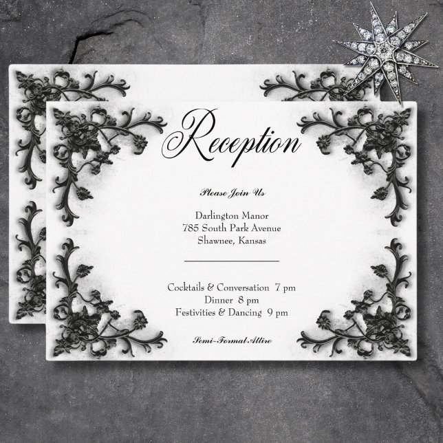 Gothic Black & White Filigree Heart Reception Tilläggskort (Gothic Black & White Filigree Heart Reception Enclosure Card)