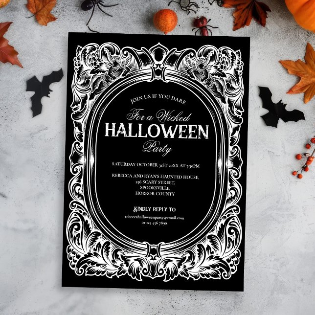 Gothic Black White Halloween fest-inbjudan Inbjudningar (Skapare uppladdad)