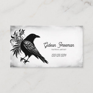 Gothic Black & White Kråka Tattoo Artist Visitkort