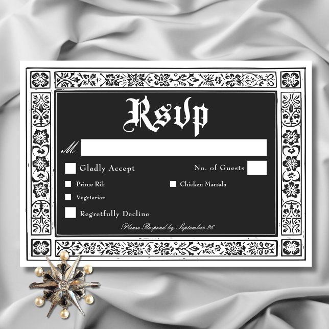 Gothic Black White Medieval till Död Bröllop OSA Kort (Gothic Black White Medieval Until Death Wedding Save The Date)