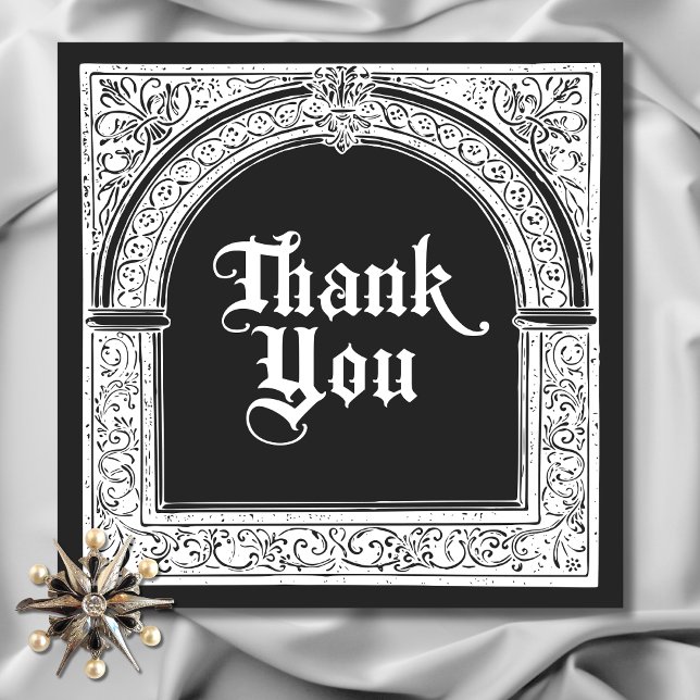 Gothic Black White Medieval tills död Tack Kort (Gothic Black White Medieval Until Death Thank You Card)
