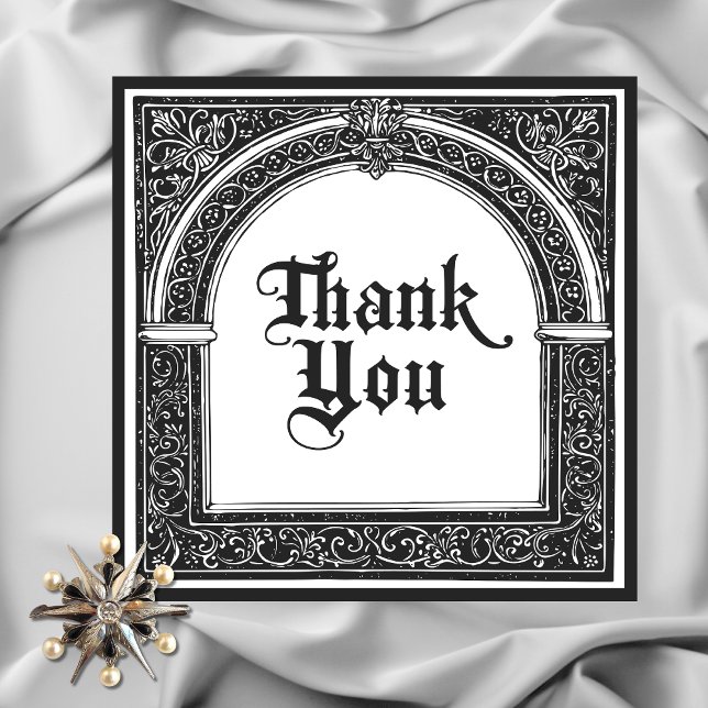Gothic Black White Medieval tills död Tack Kort (Gothic Black White Medieval Until Death Wedding Thank You Card)