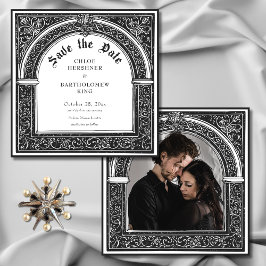 Gothic Black White Medieval tills Dödsfoto Spara Datumet