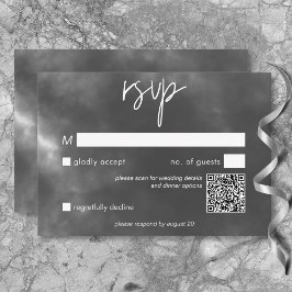 Gothic Black White Raven Embrace Bröllop QR-kod OSA Kort