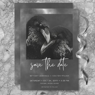 Gothic Black & White Raven Embrace Bröllop Spara Datumet