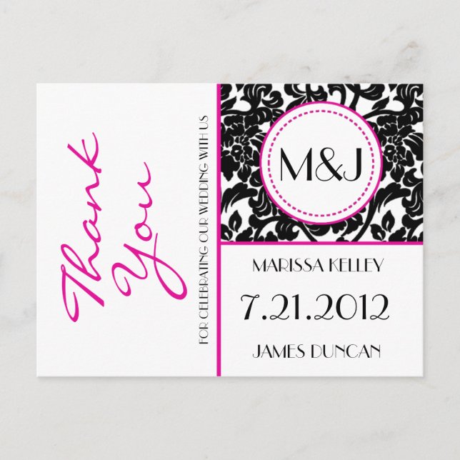 Gothic Black & White/Rosa Flourish Tack Vykort (Framsida)
