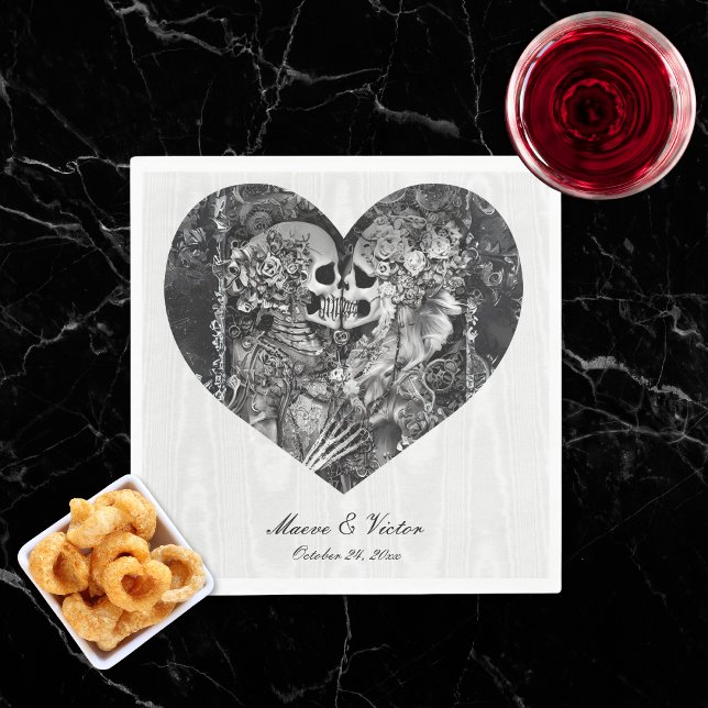 Gothic Black & White Skeleton lite Bröllop Pappersservett (Gothic Black & White Skeleton Couple Wedding Napkins)