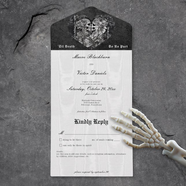 Gothic Black & White Skeleton - lite mat (Gothic Black & White Skeleton Couple No Dinner All In One Invitation)