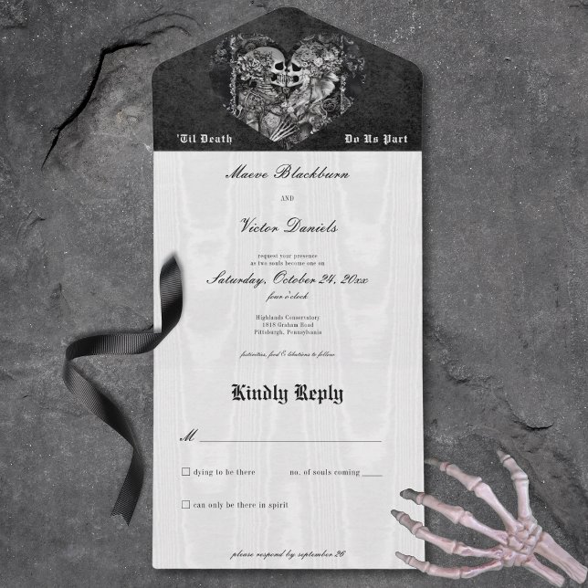 Gothic Black & White Skeleton - lite mat (Gothic Black & White Skeleton Couple No Dinner All In One Invitation)