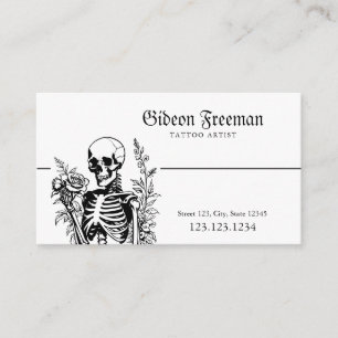 Gothic Black & White Skeleton Tattoo Artist Visitkort