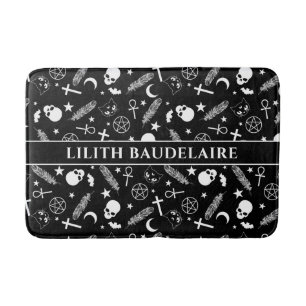 Gothic Black White Skull Kor Mönster Monogram Badrumsmatta