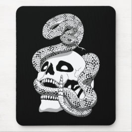 Gothic Black & White Snake and Skull Mörk Art Musmatta