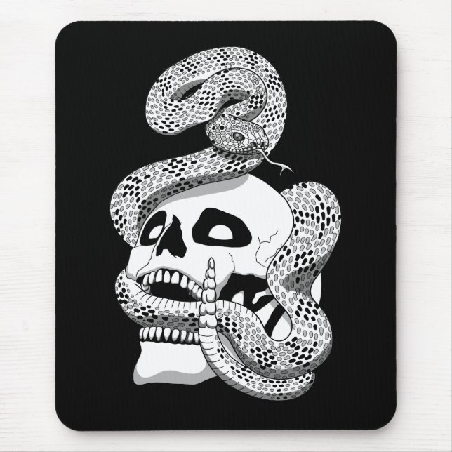 Gothic Black & White Snake and Skull Mörk Art Musmatta (Framsidan)