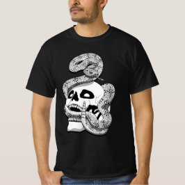 Gothic Black & White Snake and Skull Mörk Art T Shirt