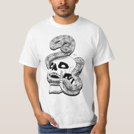 Gothic Black & White Snake and Skull Mörk Art T Shirt