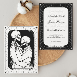 Gothic Black White Tarot Älskare Skeleton Bröllop Inbjudningar