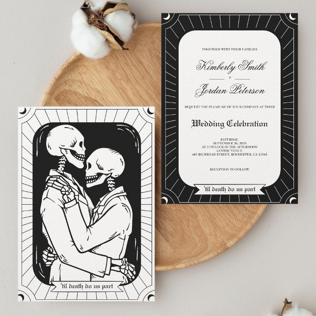 Gothic Black White Tarot Älskare Skeleton Bröllop Inbjudningar (Skapare uppladdad)