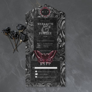 Gothic Black Wine Filigree Moth Inget Middag Bröll