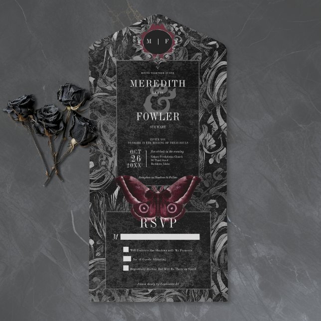 Gothic Black Wine Filigree Moth Inget Middag Bröll (Skapare uppladdad)