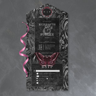 Gothic Black Wine Filigree Moth Middag Bröllop