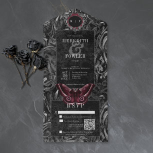 Gothic Black Wine Filigree Moth QR-kod Bröllop