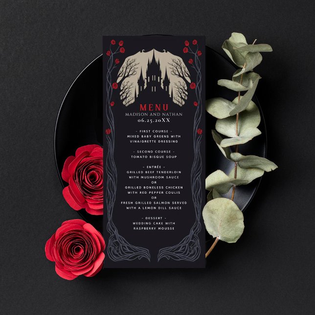 Gothic Blommigt Castle Bröllop Flat Menu Meny (Skapare uppladdad)