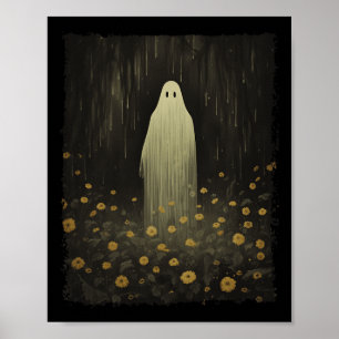 Gothic Blommigt Ghost i Forest Halloween-talokin Poster