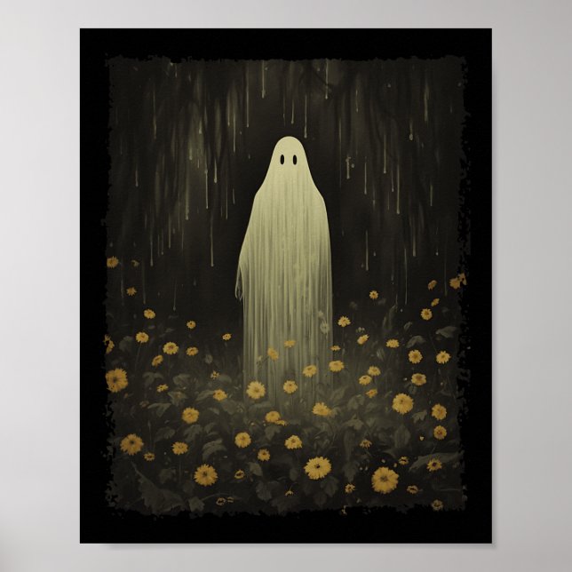 Gothic Blommigt Ghost i Forest Halloween-talokin Poster (Framsidan)