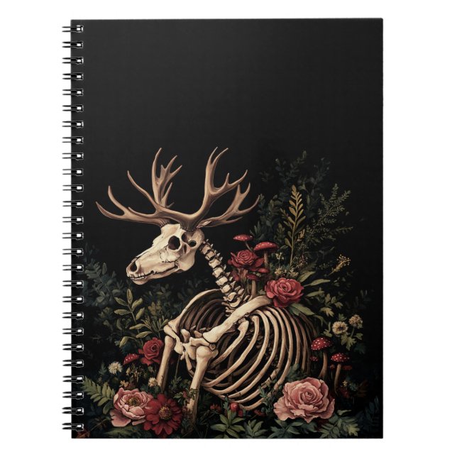 Gothic Blommigt Hjort Skeleton Anteckningsbok (Framsidan)