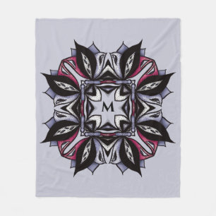 Gothic Blommigt Mandala Lila Rosa Black Monogram Fleecefilt