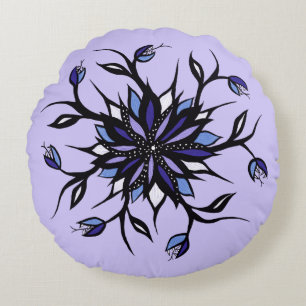 Gothic Blommigt Mandala Monsters och Teeth Rund Kudde