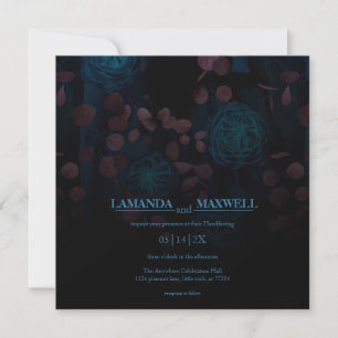 Gothic Blommigt Mörk blått Flowers Handfasting Inv Inbjudningar