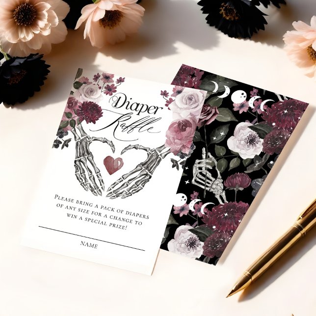 Gothic Blommigt Skeleton Händer Baby Diaper Raffle Tilläggskort (Gothic Floral Skeleton Hands Baby Diaper Raffle Enclosure Card)