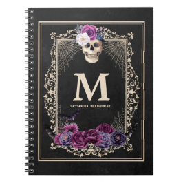 Gothic Blommigt Skull Anpassningsbar Monogram & Na Anteckningsbok