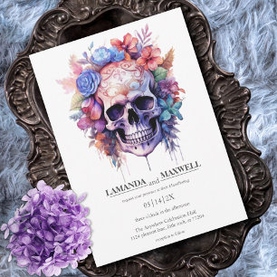 Gothic Blommigt Skull Boho Watercolor Handfasttag Inbjudningar