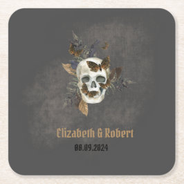Gothic Blommigt Skull Butterflies Bröllop Underlägg Papper Kvadrat