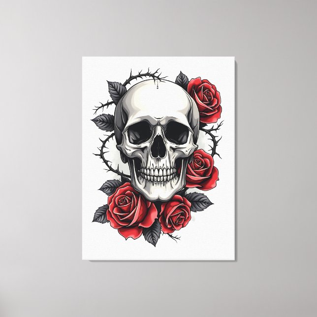 Gothic Blommigt Skull Canvastryck (Framsida)