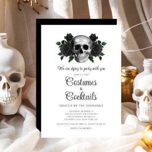 Gothic Blommigt Skull Costumes & Cocktail Hallowee Inbjudningar