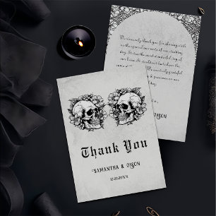 Gothic Blommigt Skull Halloween Bröllop Tack Kort