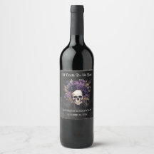 Gothic Blommigt Skull Halloween Bröllop Vin-etiket