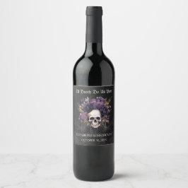 Gothic Blommigt Skull Halloween Bröllop Vin-etiket Vinflaska Etikett
