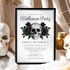 Gothic Blommigt Skull Halloween-inbjudan Inbjudningar