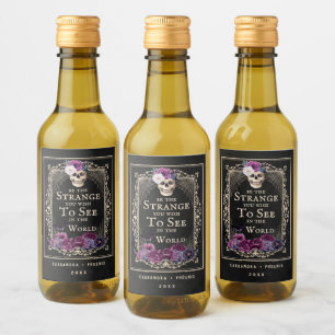 Gothic Blommigt Skull Halloween Personalize Namn Vinetikett