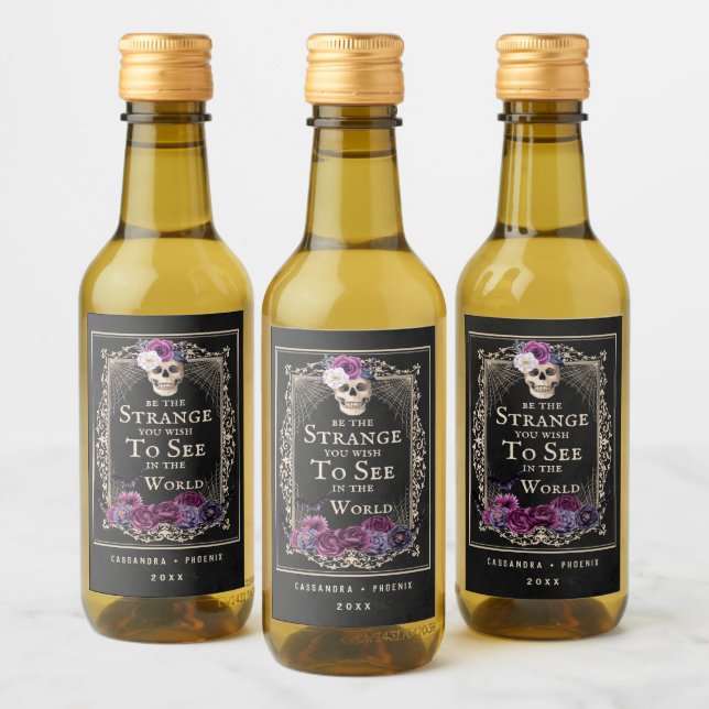 Gothic Blommigt Skull Halloween Personalize Namn Vinetikett (Flaskor)