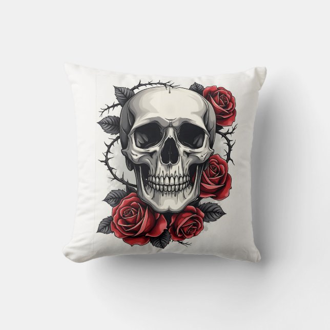 Gothic Blommigt Skull Kudde (Framsida)
