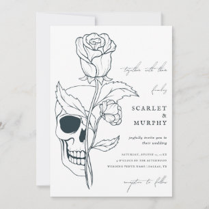 Gothic Blommigt Skull & Monogram Halloween Bröllop Inbjudningar
